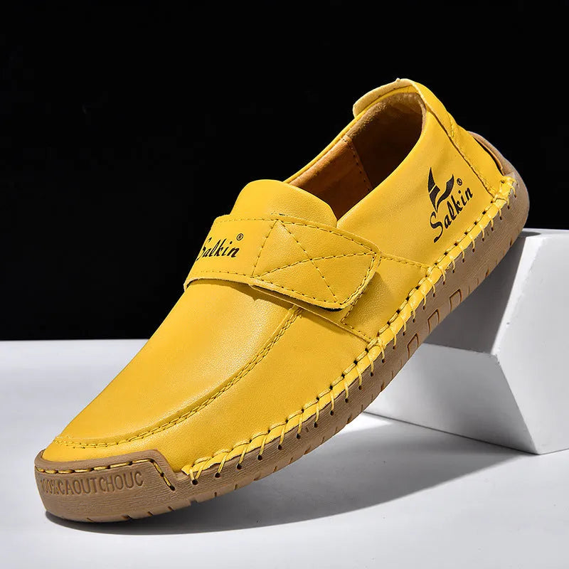 Autumn leisure hand-stitched PU upper Velcro shoes in flat heel round toe low-top casual style