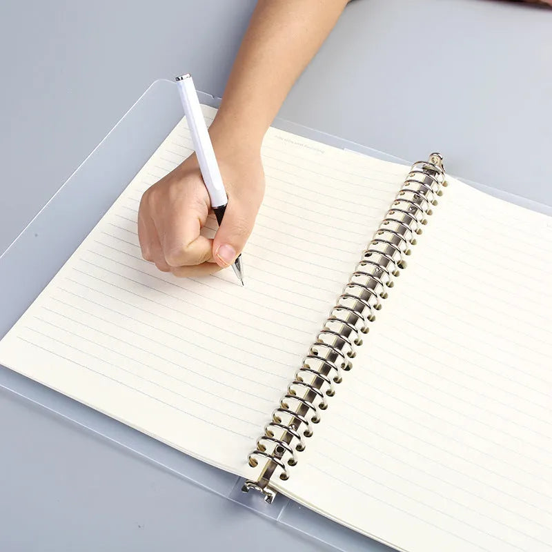A5 loose-leaf notepad binder with 26-hole binding, horizontal line pages, and PP matte cover