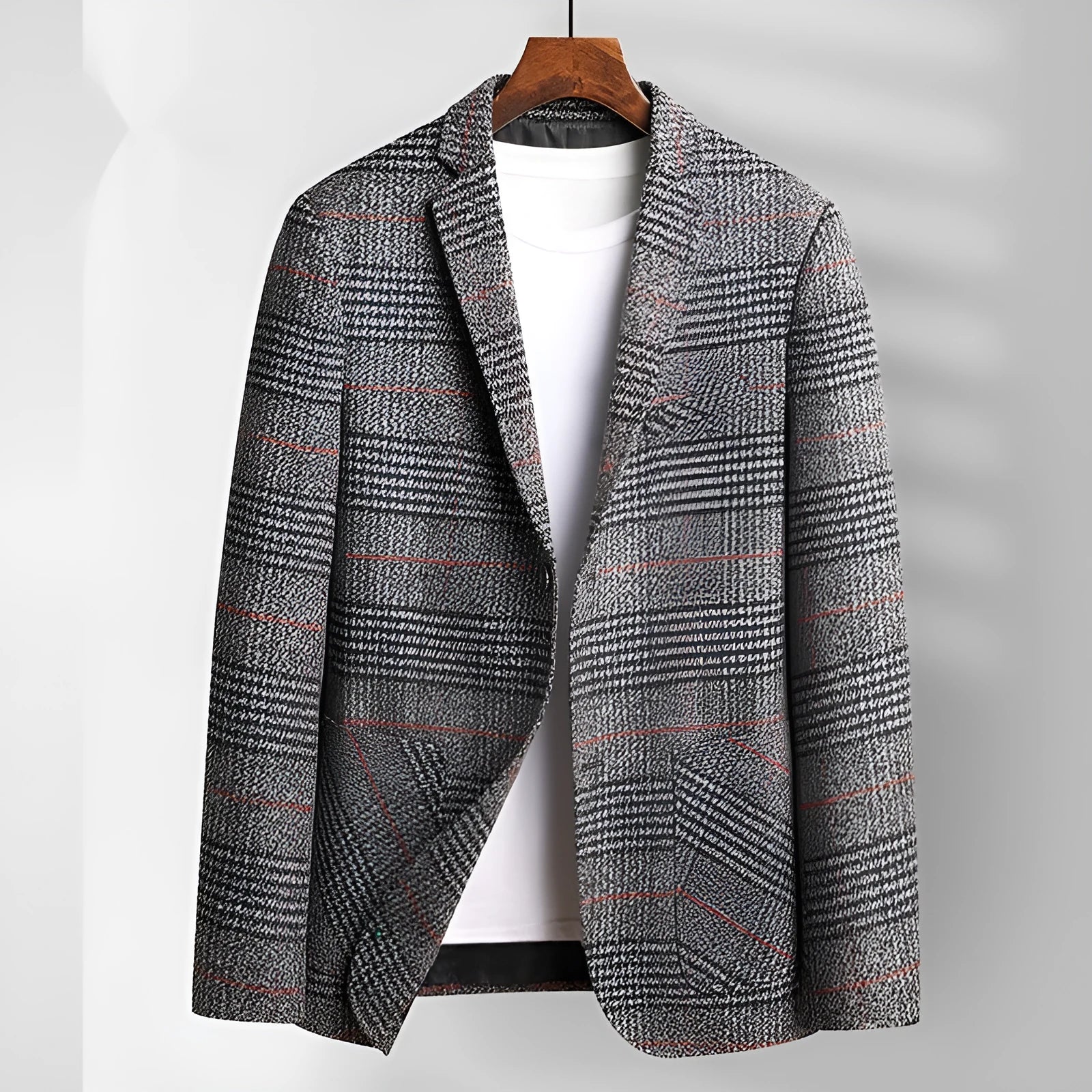 Men's autumn winter polyester suit jacket in khaki, front view, size M to 4XL available