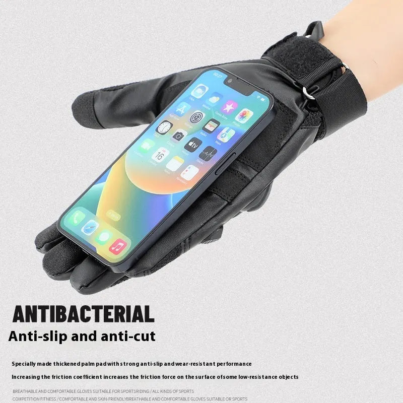 Men's black tactical training full finger gloves with touchscreen fingertips and knuckle protection