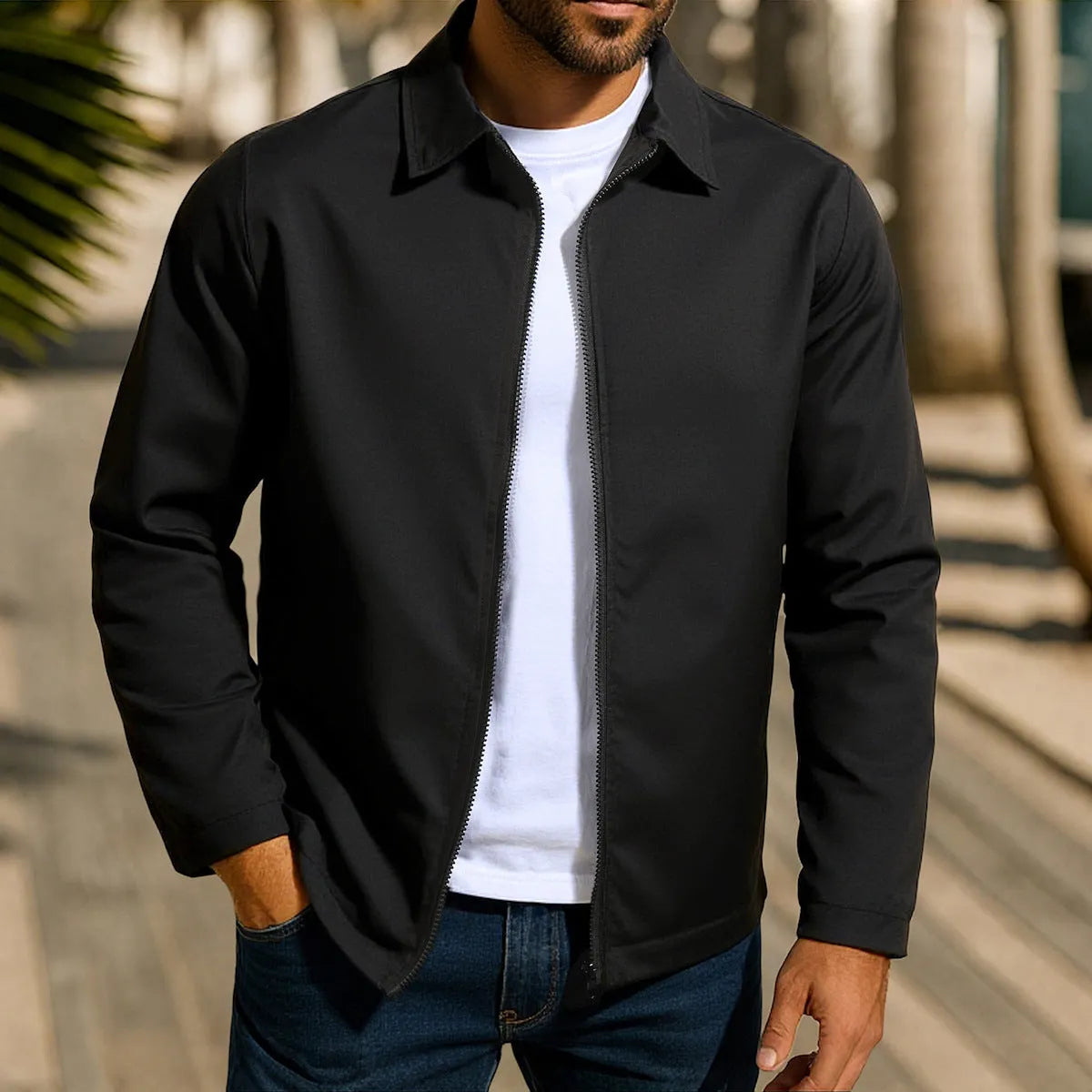 Men's zipper cardigan jacket with raglan sleeves in polyester blend available in four colours