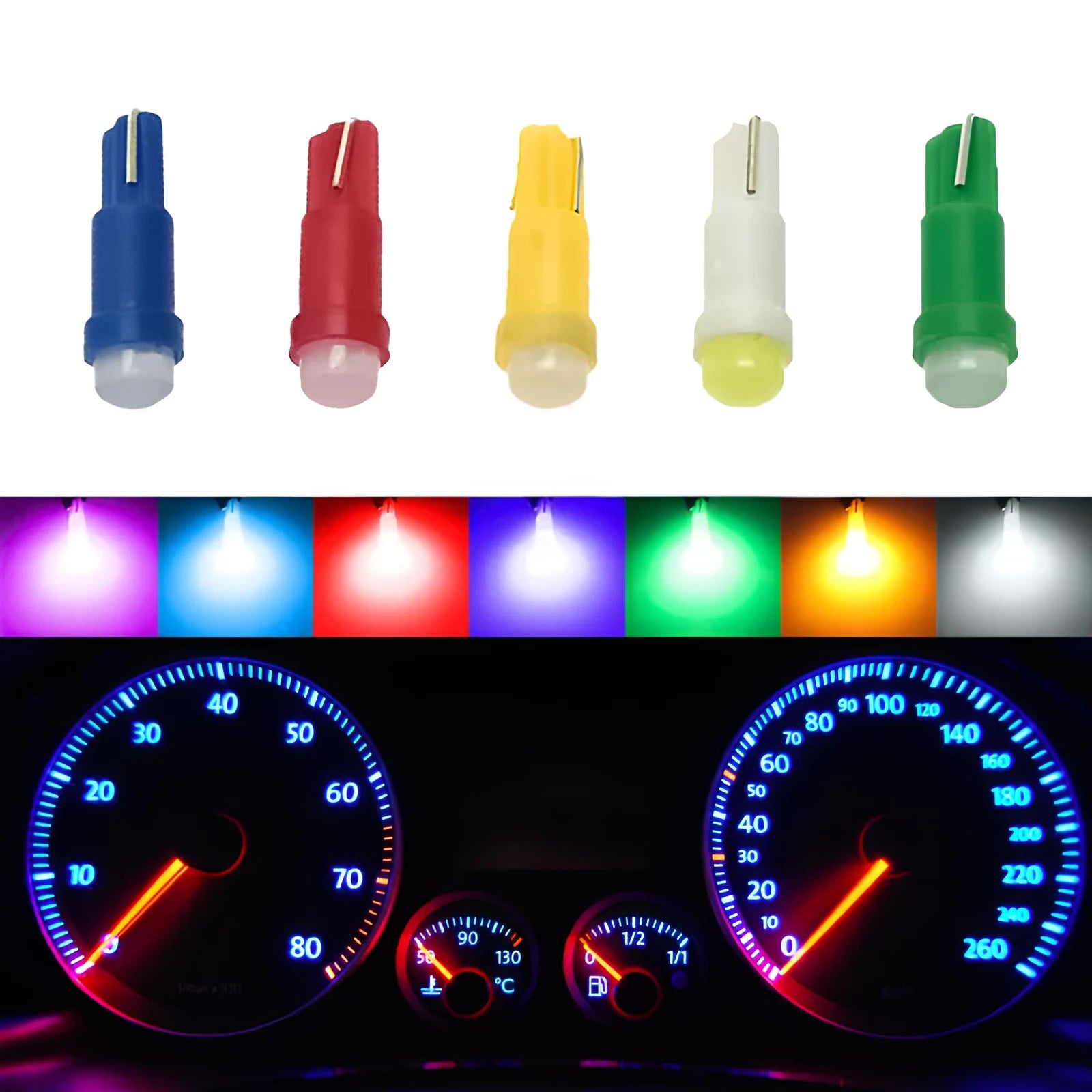Ceramic T5 LED car bulb for instrument and dashboard lighting in multiple colours