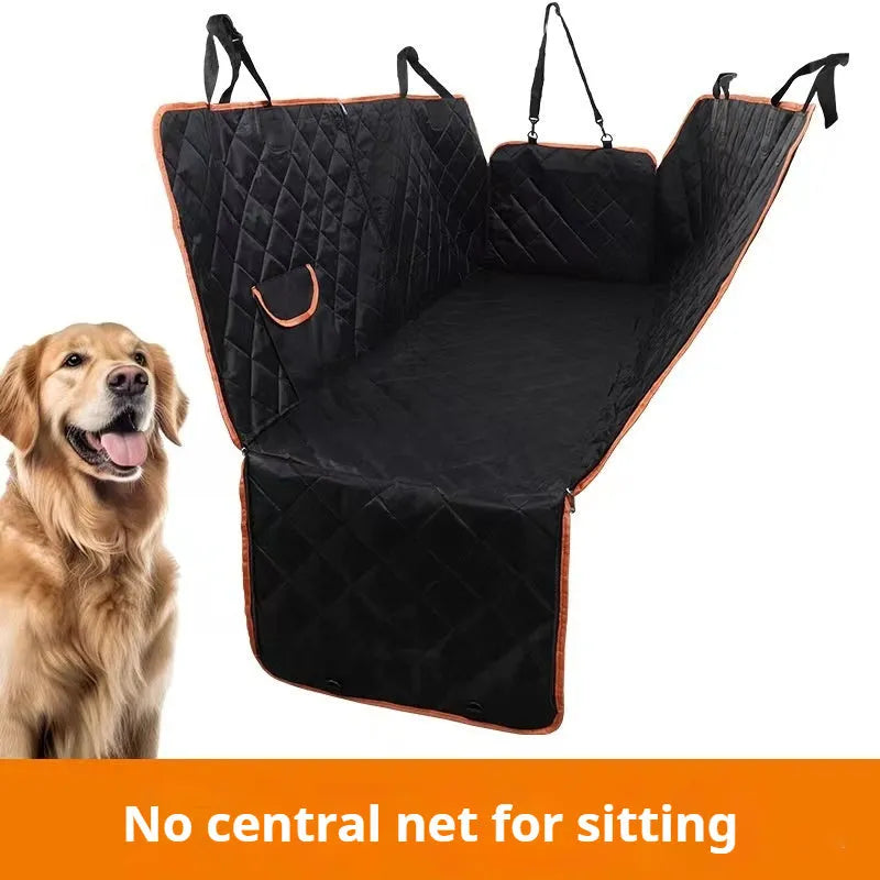 Pet car cushion fabric mat with seatbelt opening shown in black and grey colour options