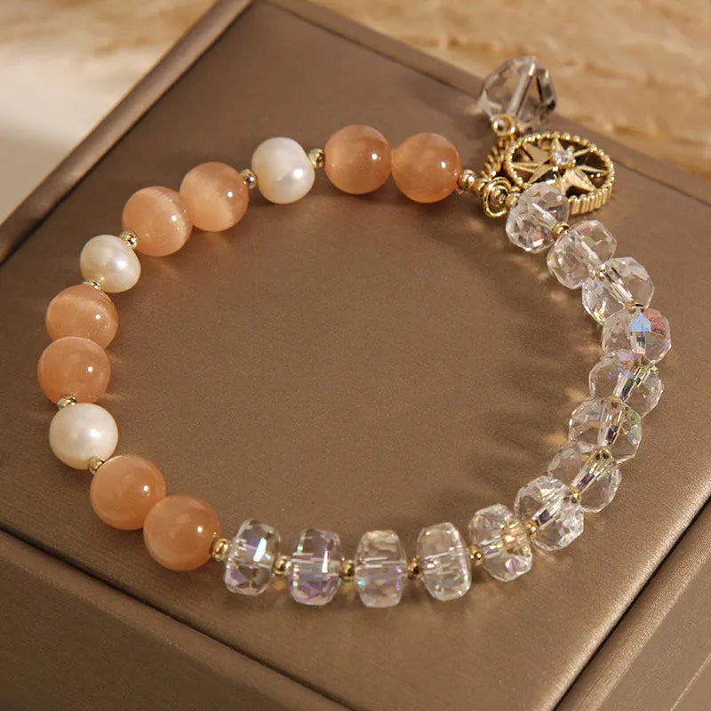 Orange women's bracelet with eight Awn star design featuring gold-plated inlaid artificial gemstones and semi-precious stones