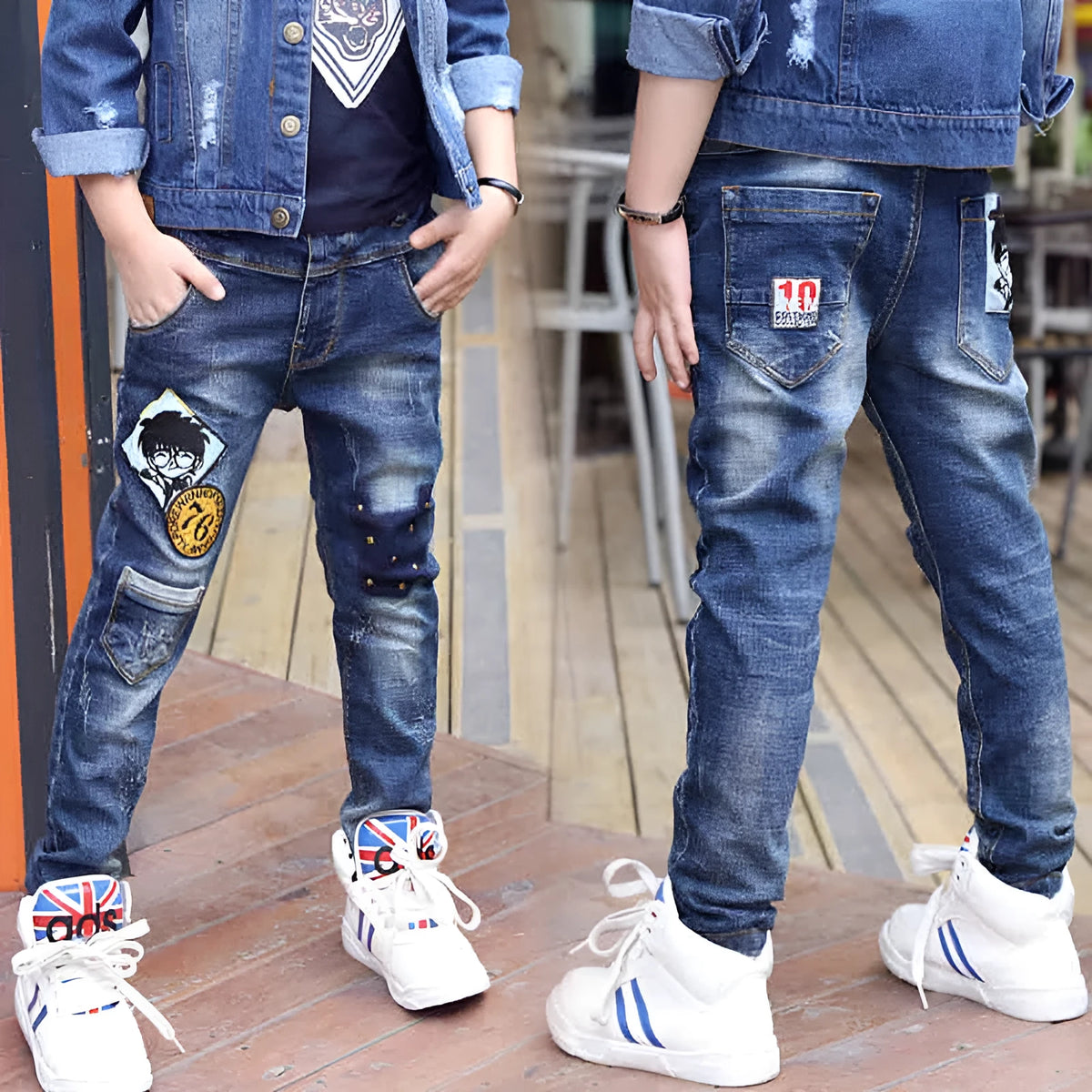 Boys velvet-lined jeans in denim with multiple colour options, size 110-160cm