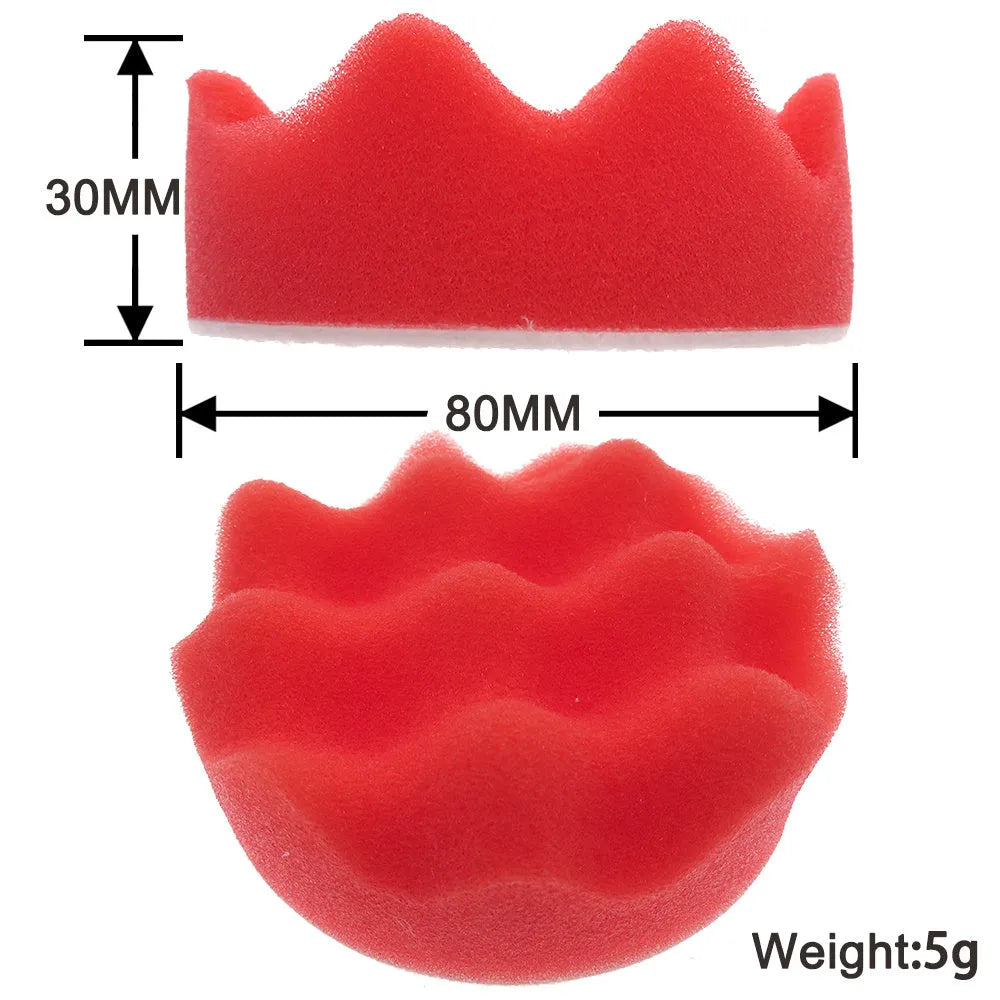 3 inch car polishing sponge set with five wave sponges, one wool pad, and M10 rubber pad