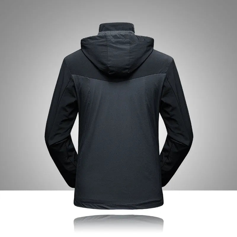 Men's elastic stitching casual jacket in army green with lapel collar, polyester fabric, front view.