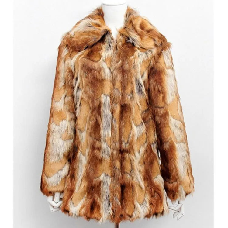 Women's tiger print faux fur leather jacket with long sleeves on a hanger