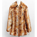 Women's tiger print faux fur leather jacket with long sleeves on a hanger