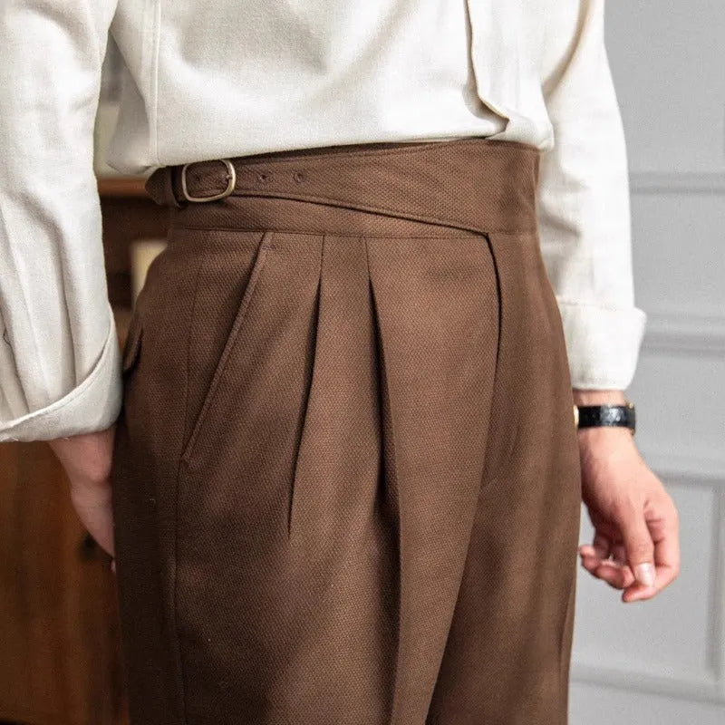 Men's high waist straight leg casual trousers in polyester fabric shown in black colour
