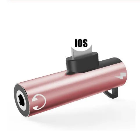 Lightning to 3.5mm headphone adapter for iPhone in five colour options: black, gold, pink, red, silver