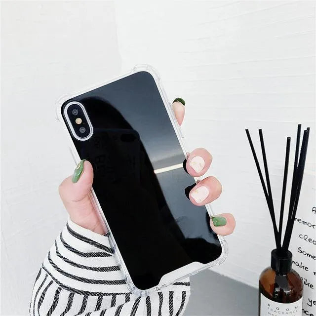 Mirror phone case in soft TPU in Gold colour for iPhone model showing reflective surface