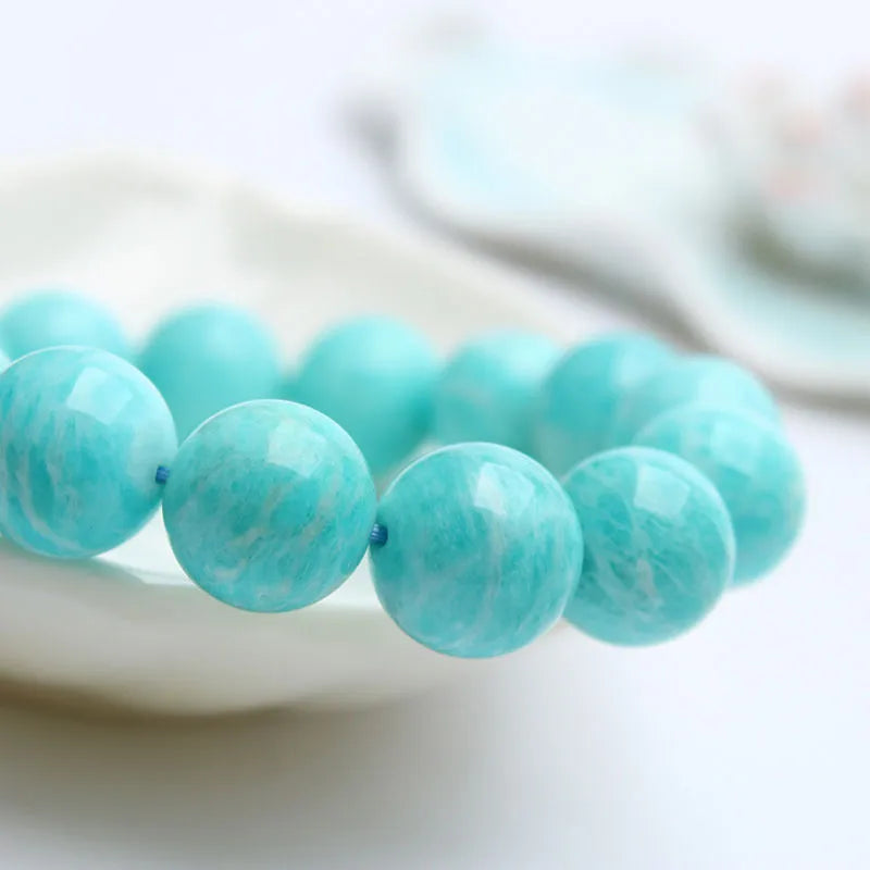 Natural blue-green Amazonite gemstone bracelet with adjustable closure for men and women.