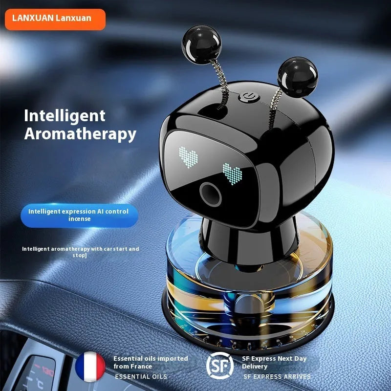 Robot intelligent car aroma diffuser with five fragrance options including Pure Gulong and Classic Ocean