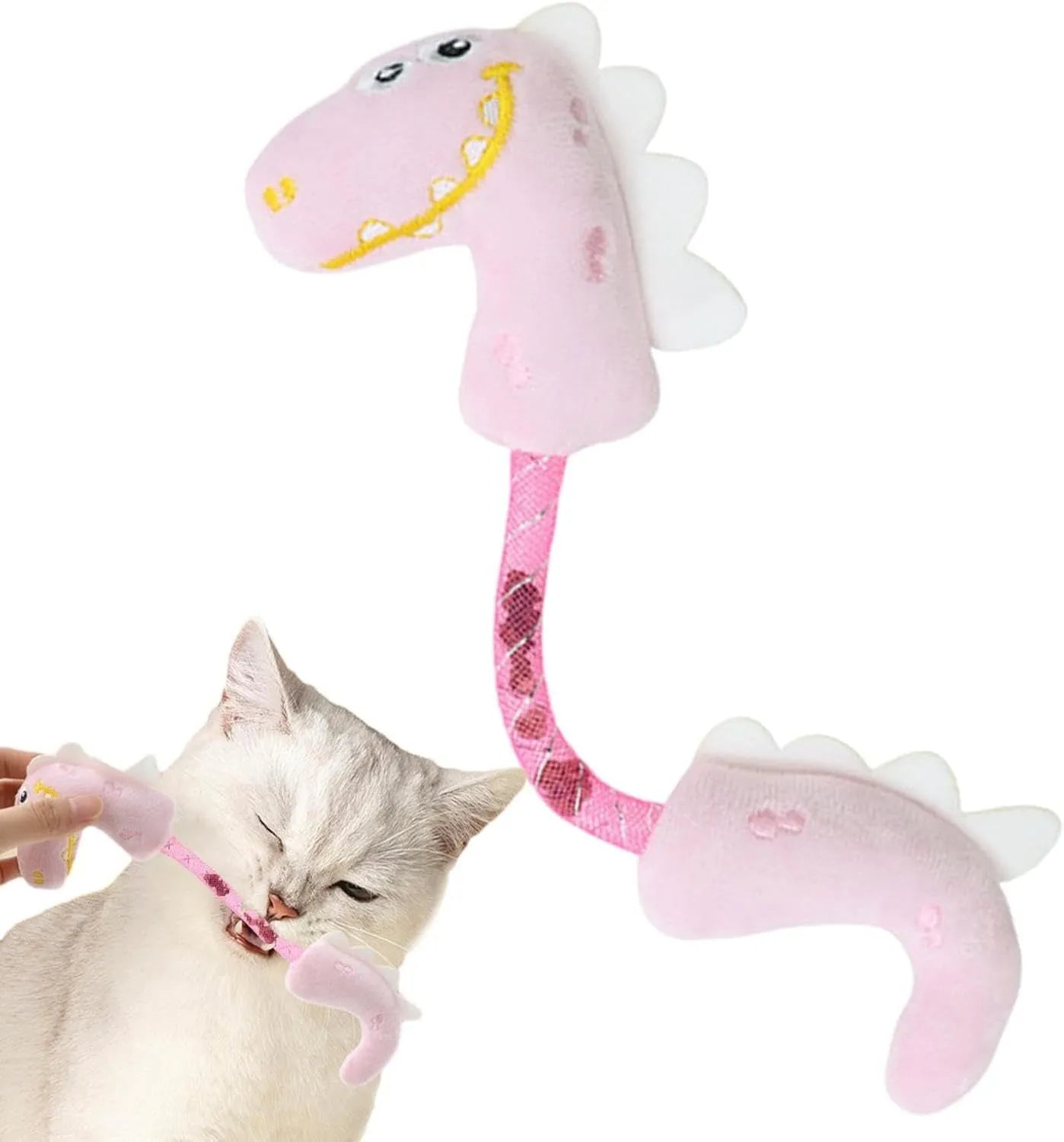 Set of four cat chew toys including rope, fish, mouse, and bunny designs for indoor play