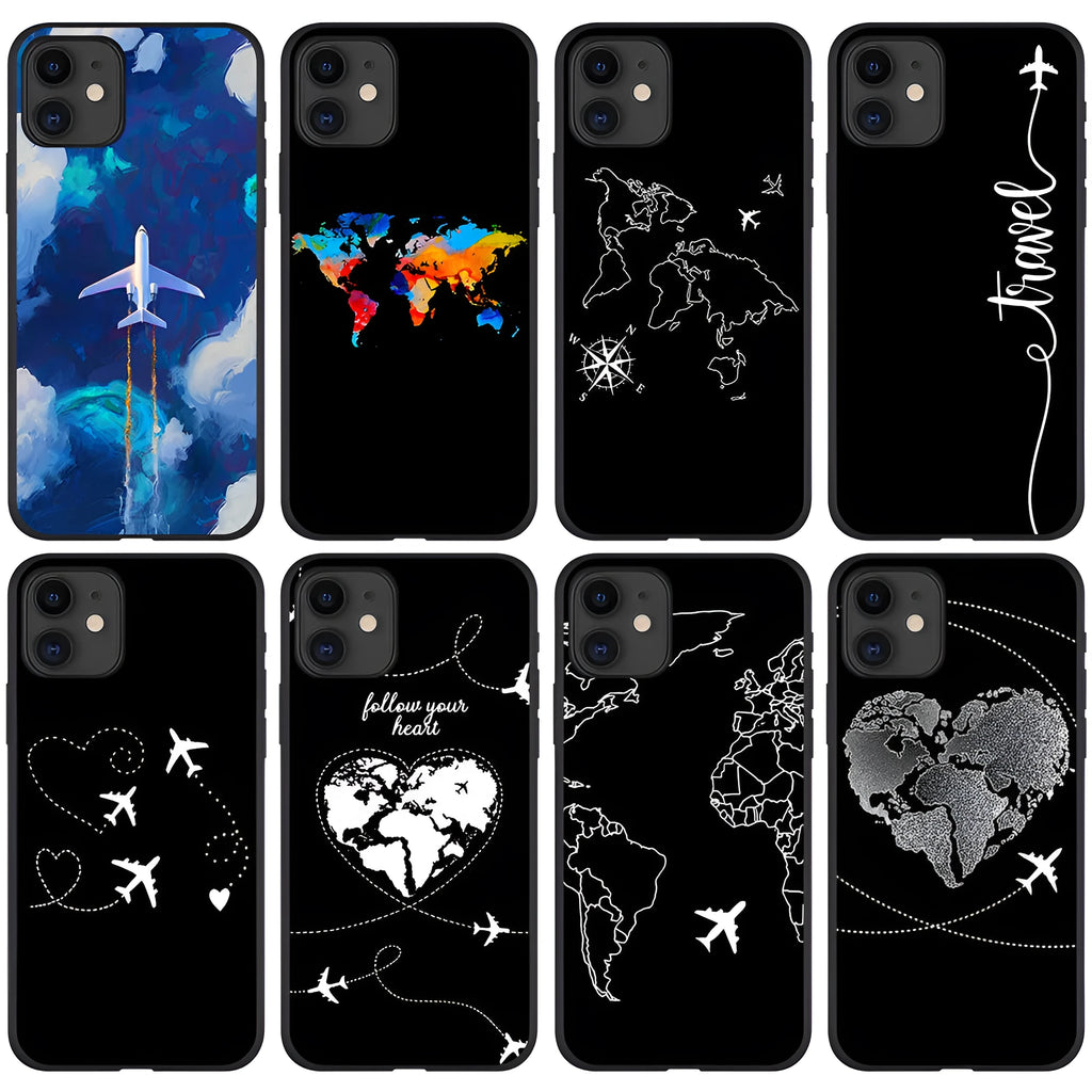 Printed love airplane TPU PC back cover phone case for iPhone with waterproof drop-resistant design
