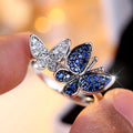 Blue and white butterfly ring for women in electroplated copper with wing design