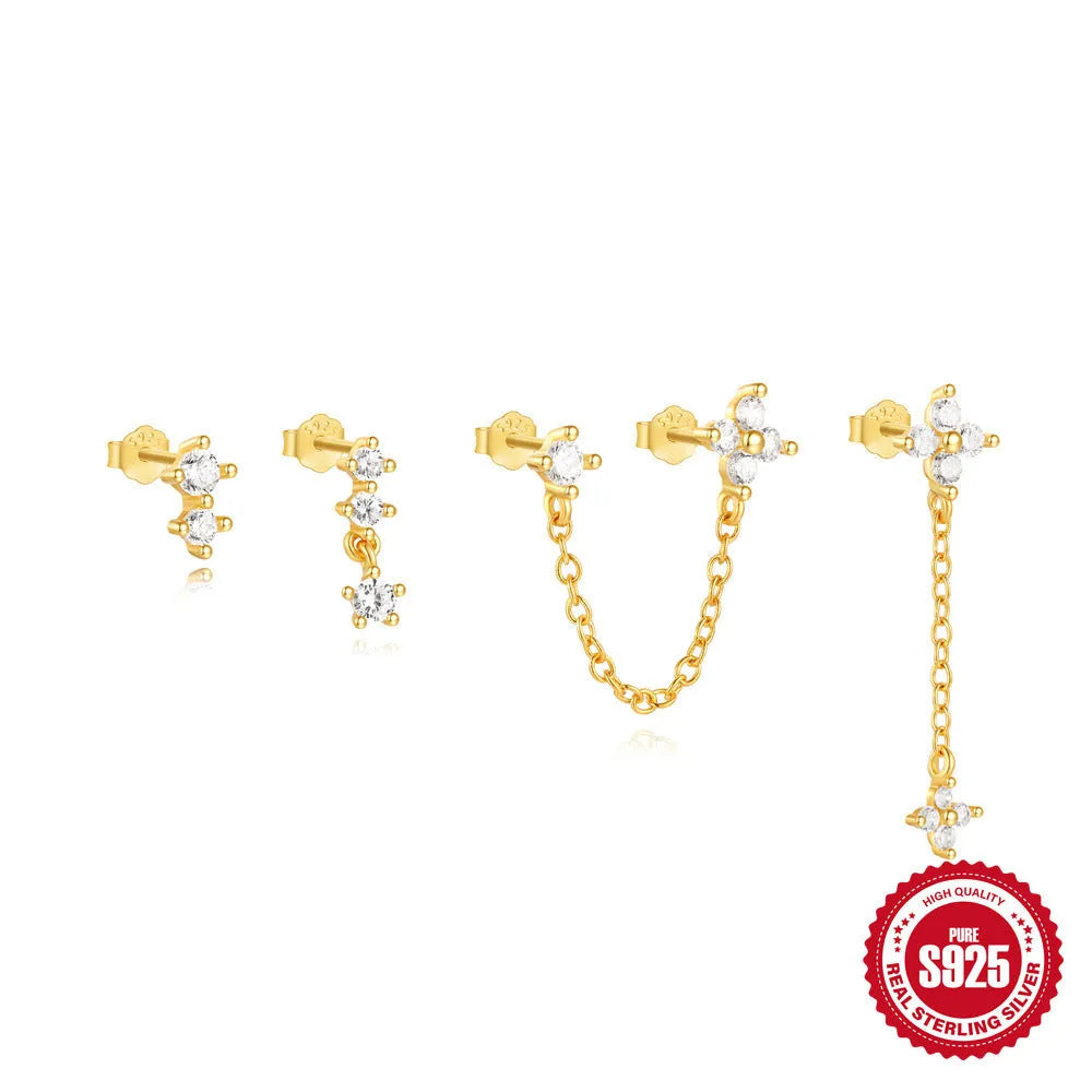 S925 sterling silver clover petal earrings with geometric design in gold electroplated finishes