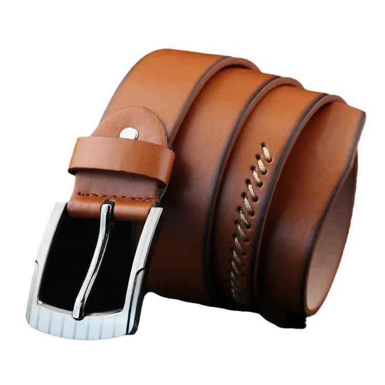 Men's retro threading belt with alloy pin buckle in black, brown or white colour options