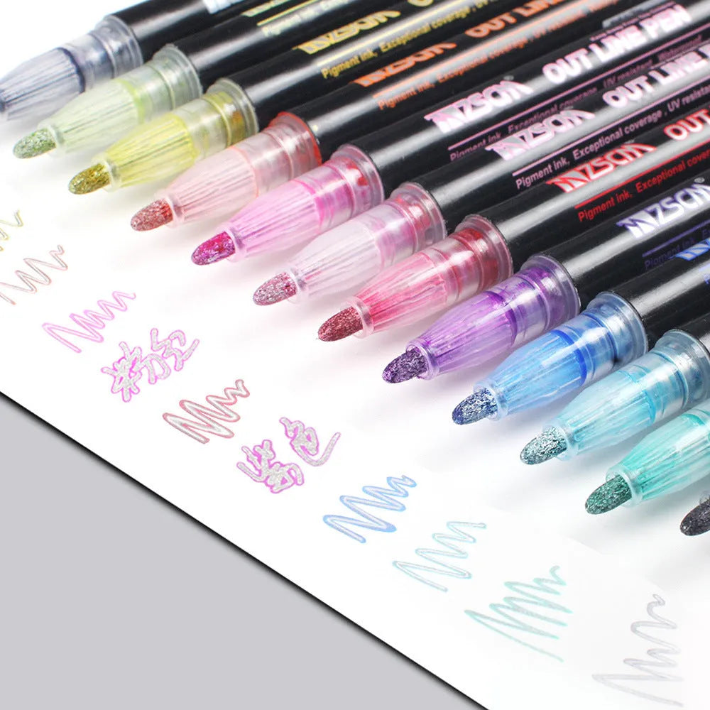 Double line pen with 21 colour refill set plastic shell water-based ink 1mm-2mm line width for hand account drawing