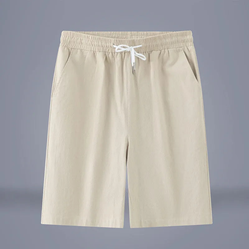 Chinese style solid colour cotton linen cropped summer pants on a hanger