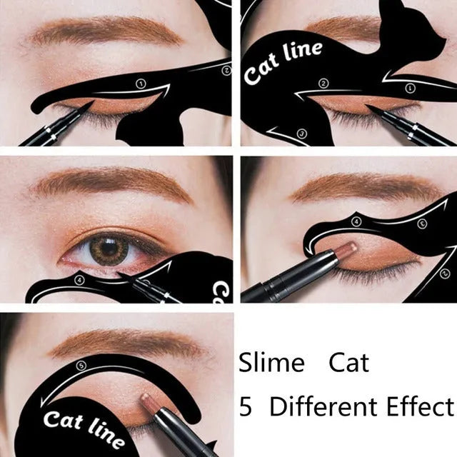 Transparent PVC cat card makeup stencil set with standing and squatting cat shapes for eye shadow and eyeliner