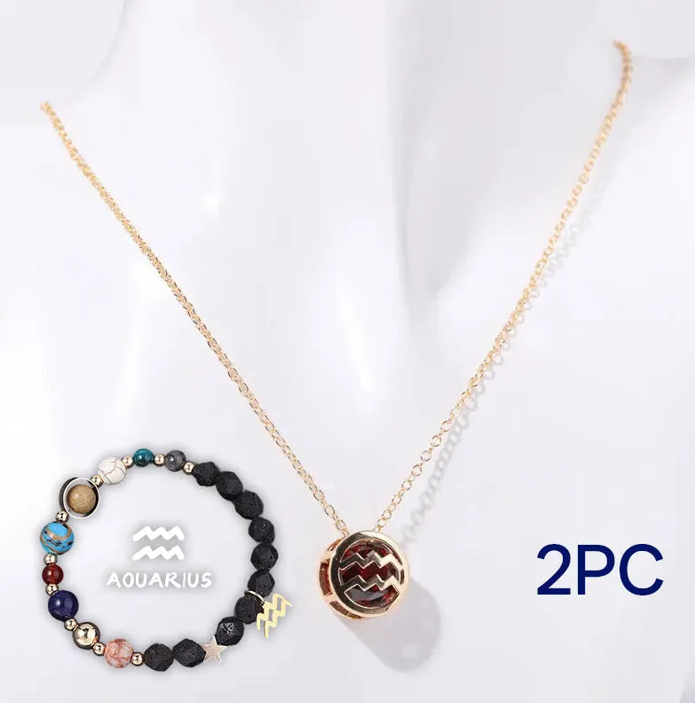 Natural stone beaded necklace and bracelet set on elastic cord.