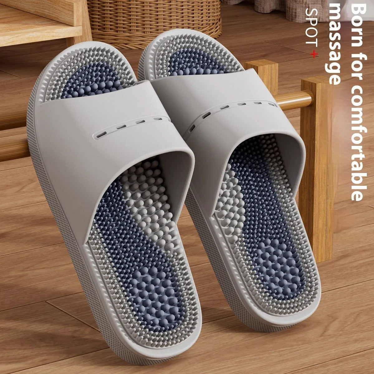 Non-slip ball massage sandals with grape particle texture, PVC upper and sole, available in multiple colours