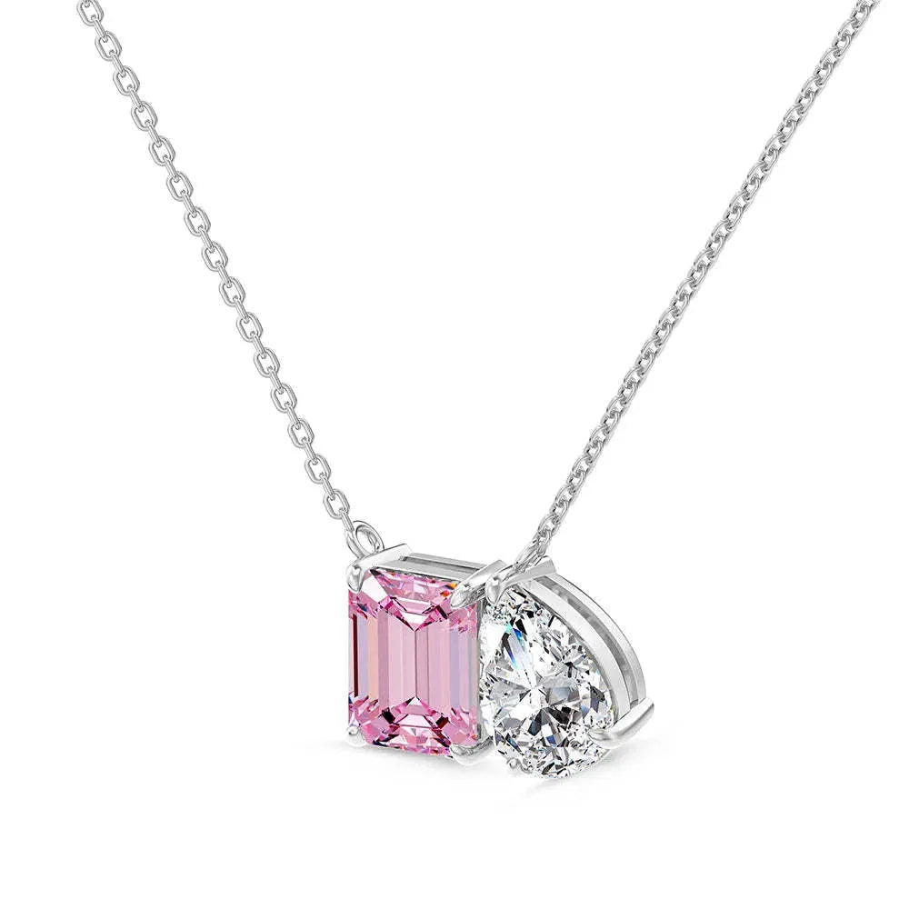 S925 silver double main stone rectangular water drop necklace with platinum finish on O-ring chain