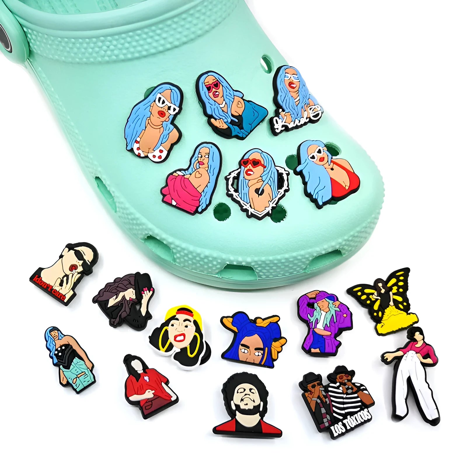 Removable cartoon shoe flower sticker in PVC with picture colour design for decorating sneakers