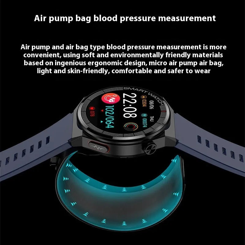 Blood pressure voice broadcast sport smart watch in black with TFT touch screen and silicone strap