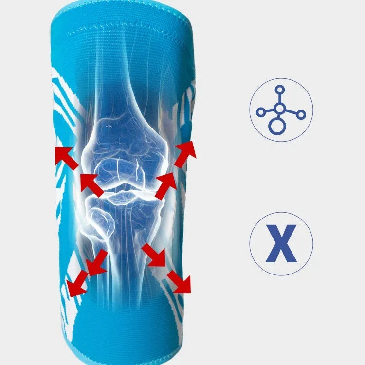 Men's black nylon basketball knee pad shown on a leg, sized for sport.