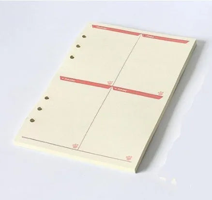 Coloured A5 A6 binder filler paper sheets with various page styles for planners and diaries