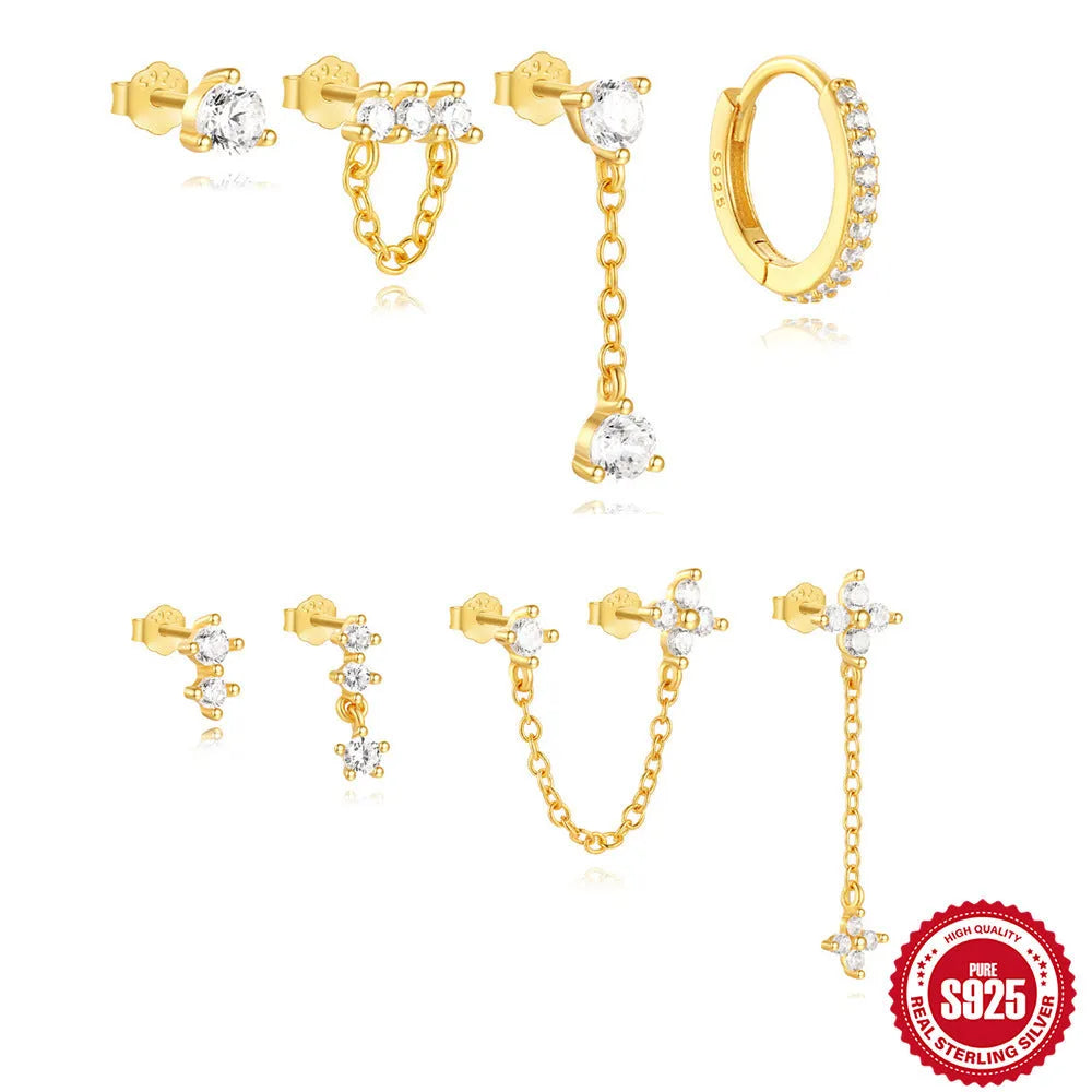 S925 sterling silver clover petal earrings with geometric design in gold electroplated finishes