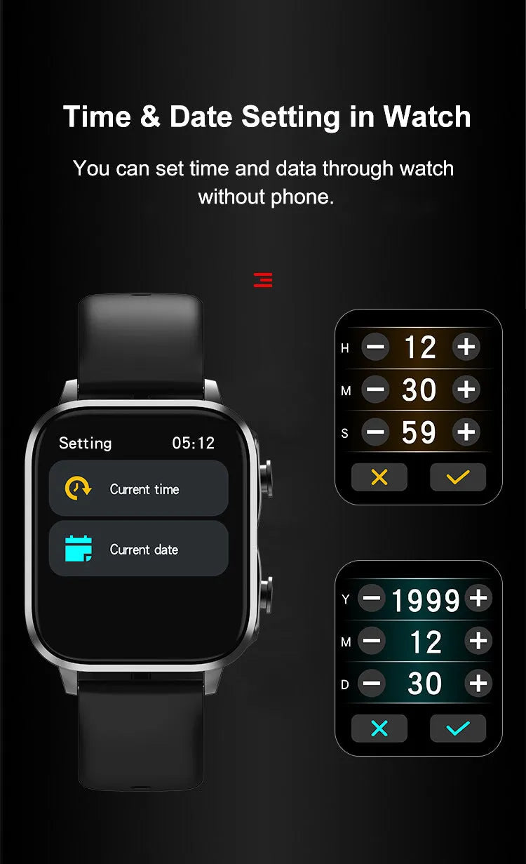 Two-in-one Bluetooth headset call smart watch with heart rate and blood pressure monitoring in black