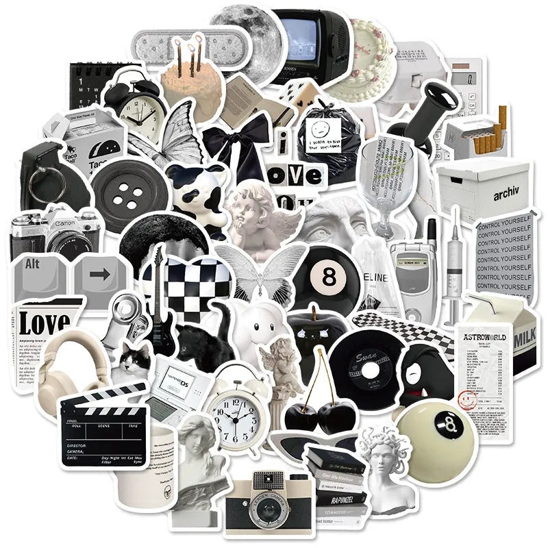 61 black and white waterproof PVC stickers for laptop and phone decoration