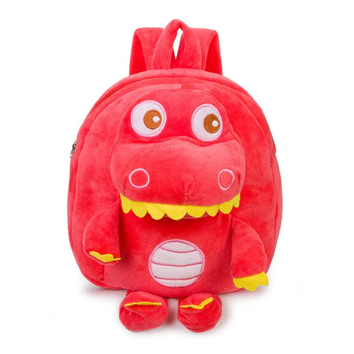 Blue dinosaur plush backpack for children with embroidery pattern and soft handles