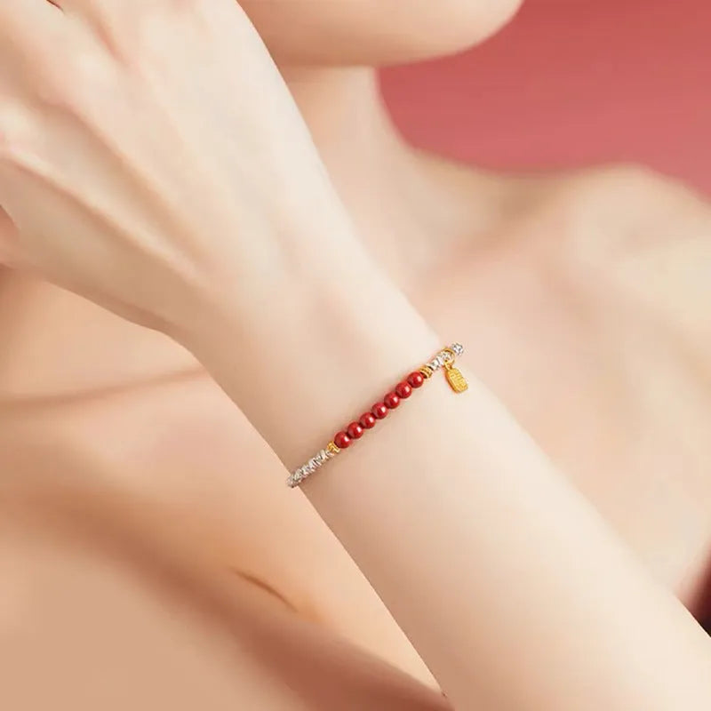 Silver couple bracelet with geometric round beads, 16 cm adjustable length, electroplated white K colour finish