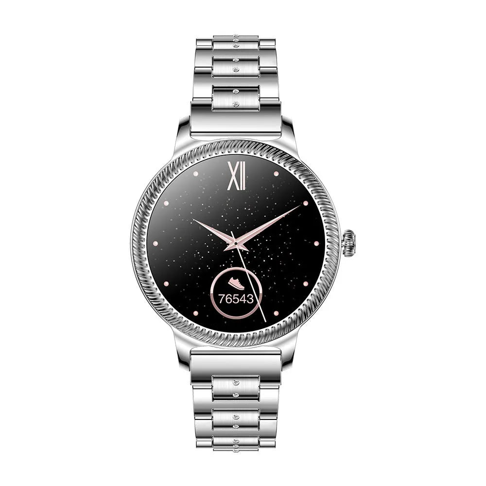 AK38 Ladies Smart Watch with stainless steel wristband and 1.09-inch colour screen
