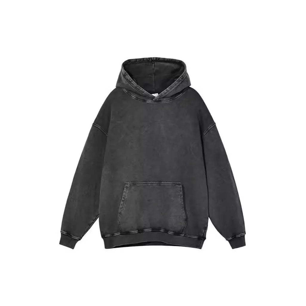 Men's batik washed cotton hoodie in loose fit with drop-shoulder sleeves showing washed colour pattern