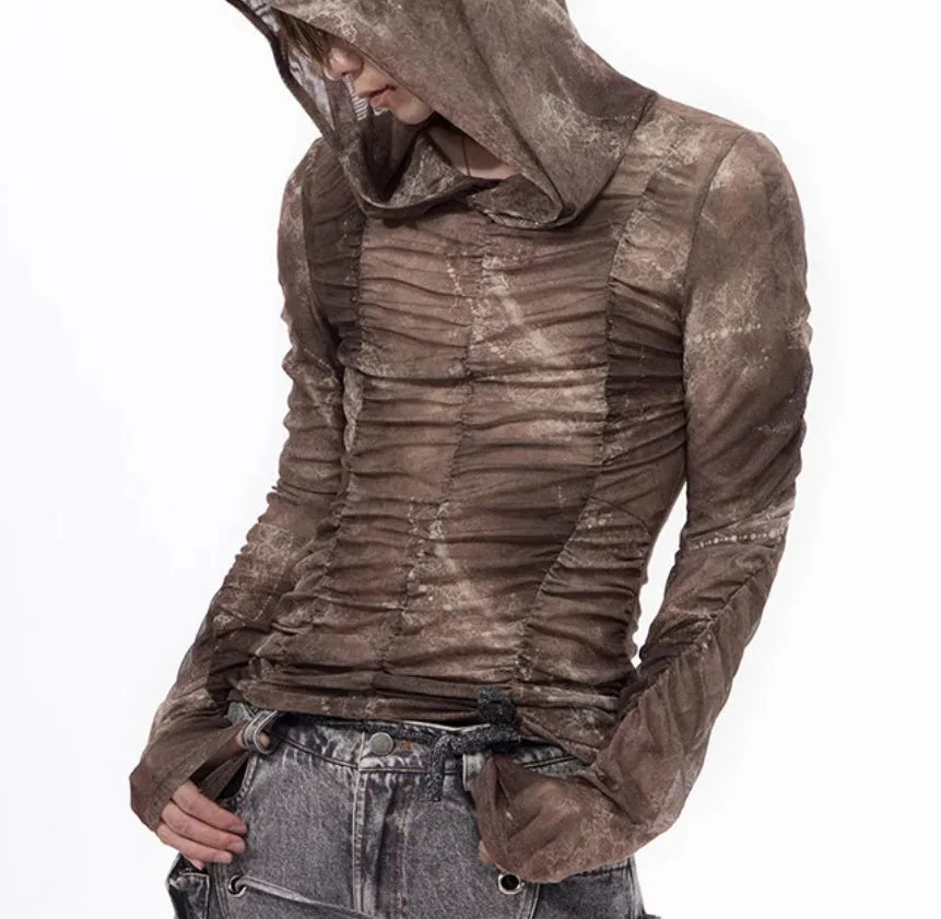 Boys lightweight ice silk shirt with printing pleating details in picture colour