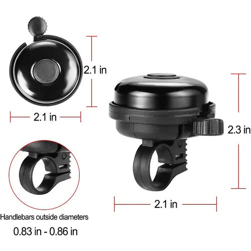Black ABS plastic bicycle bell with 58mm diameter for mountain bike and road cycling handlebars