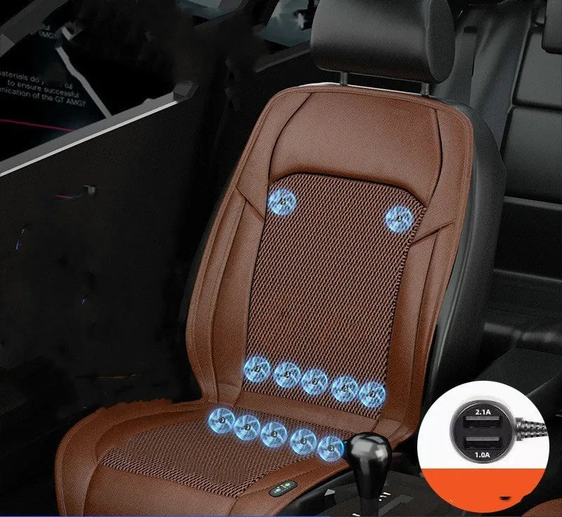 Car seat cooling cushion with ventilation fan system in black colour