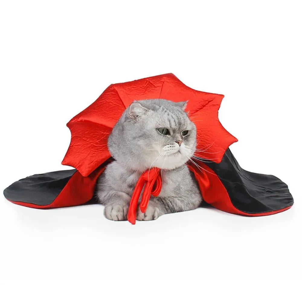 Halloween vampire cloak costume for small dog or cat showing cape design