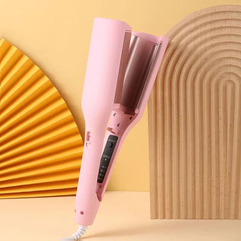 32mm deep wave hair curling iron in pink with 4 temperature settings and negative ion technology