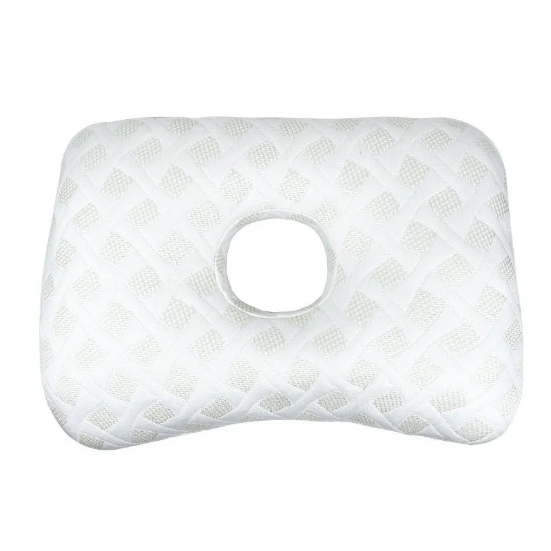 Beauty salon single hole ear pillow in grey colour, showing central ear hole and rectangular shape.
