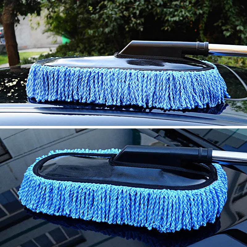Adjustable car wash mop with nanowire head in gray and blue, extendable from 75cm to 85cm