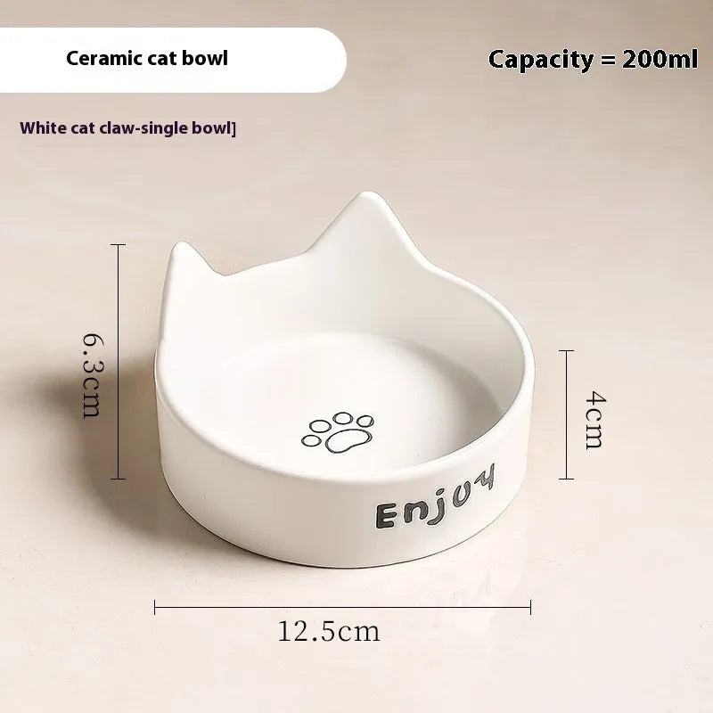 Porcelain cat bowl with wooden anti-tumble frame in chosen colour with cat ear design