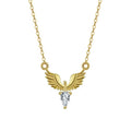 Silver eagle pendant necklace with O-ring chain in white gold or yellow gold electroplated finish