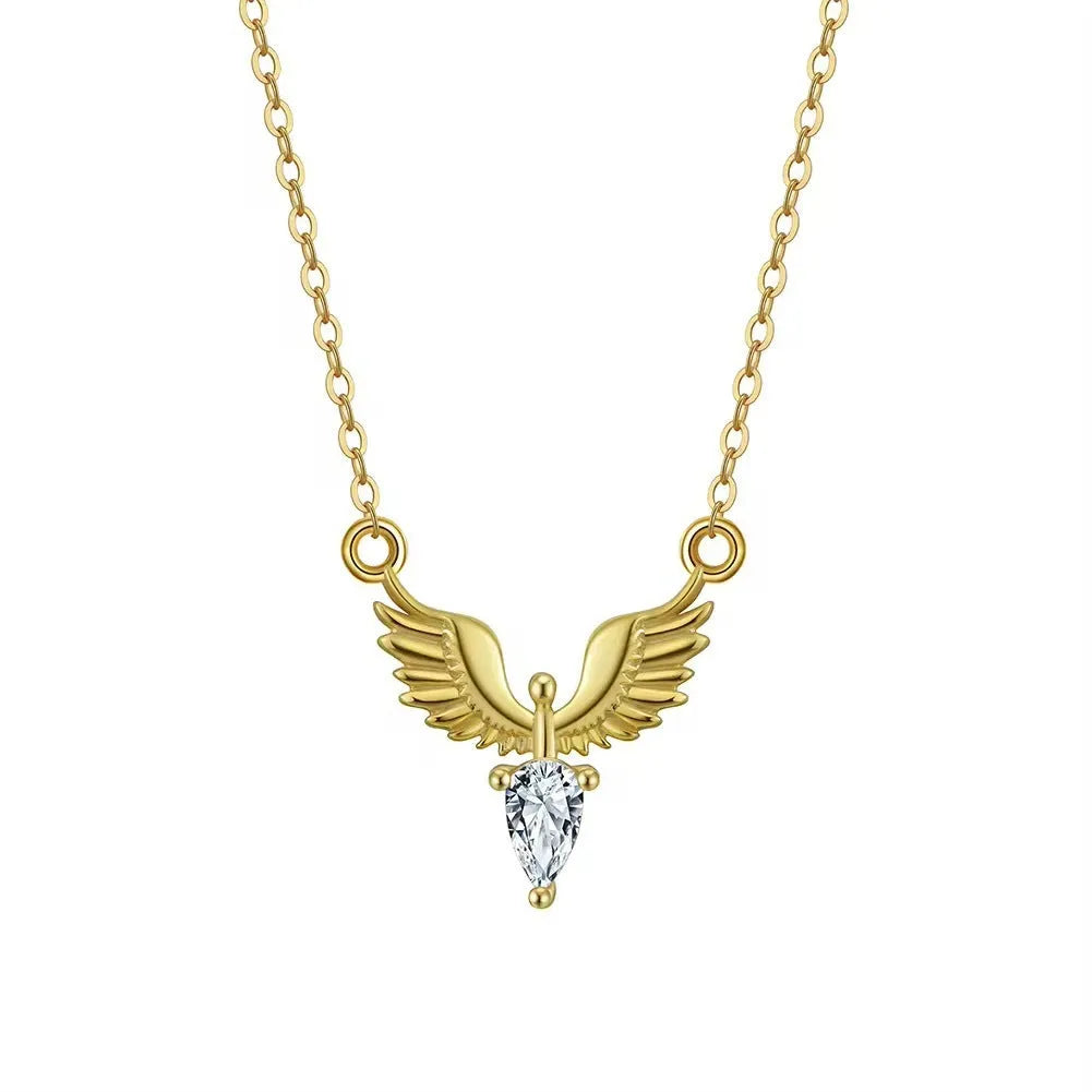 Silver eagle pendant necklace with O-ring chain in white gold or yellow gold electroplated finish
